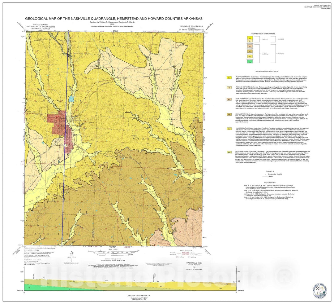 Map : Geologic Map of the Nashville Quadrangle, Hempstead and Howard Counties, Arkansas, 2001 Cartography Wall Art :