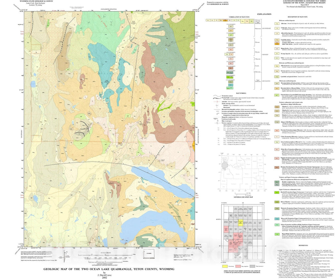 Map : Geologic map of the Two Ocean Lake Quadrangle, Teton County, Wyoming, 2002 Cartography Wall Art :