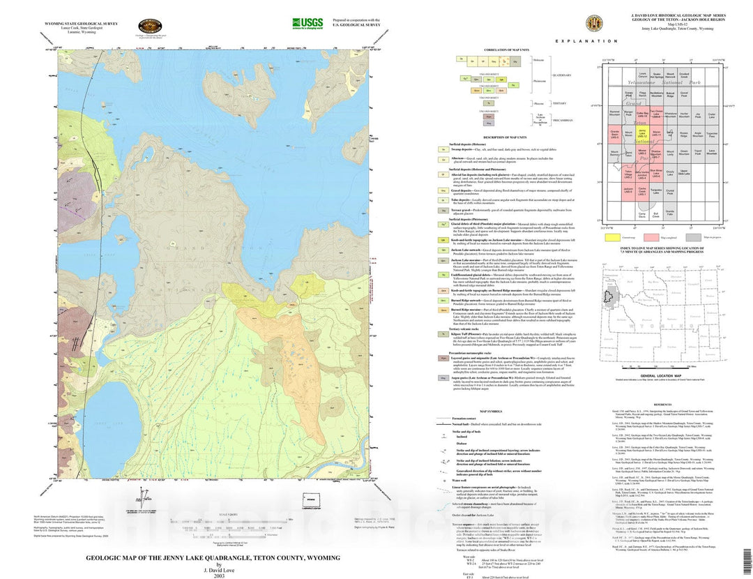 Map : Geologic map of the Jenny Lake Quadrangle, Teton County, Wyoming, 2003 Cartography Wall Art :