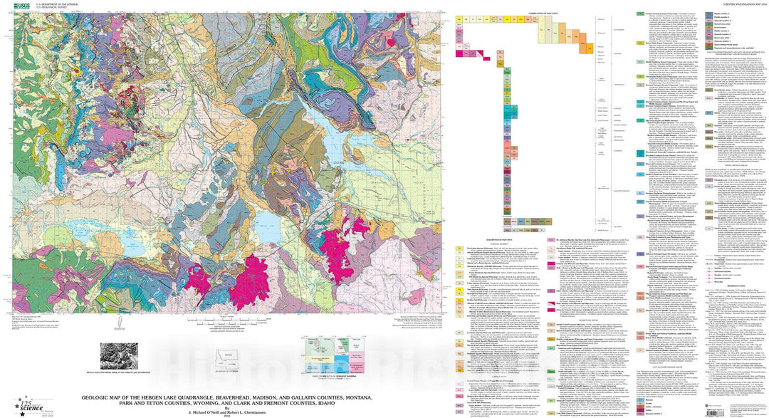 Map : Geologic map of the Hebgen Lake quadrangle, Beaverhead, Madison, and Gallatin Counties, Montana, Park and Teton Counties, Wyoming,, 2004 Cartography Wall Art :