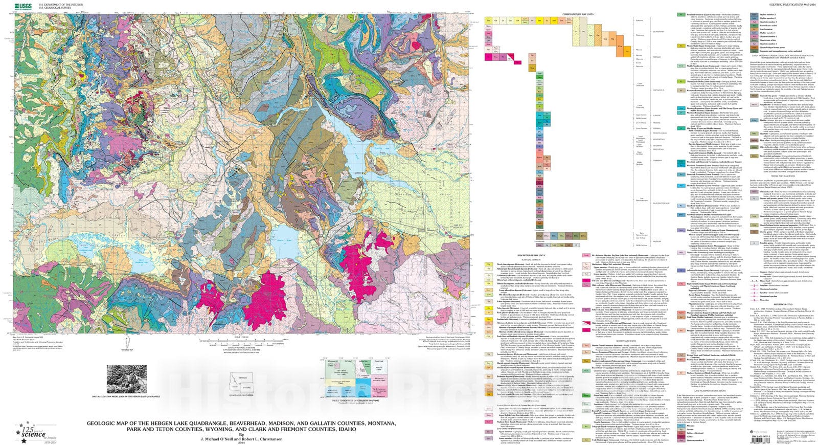 Map : Geologic map of the Hebgen Lake quadrangle, Beaverhead, Madison, and Gallatin Counties, Montana, Park and Teton Counties, Wyoming,, 2004 Cartography Wall Art :