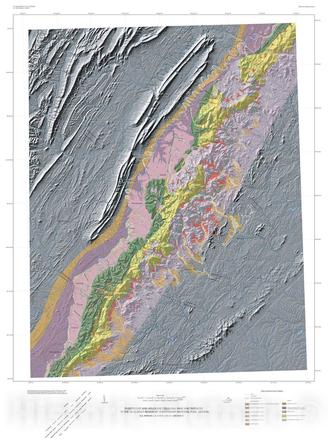 Map : Pleistocene and Holocene colluvial fans and terraces in the Blue Ridge region of Shenandoah National Park, Virginia, 2004 Cartography Wall Art :