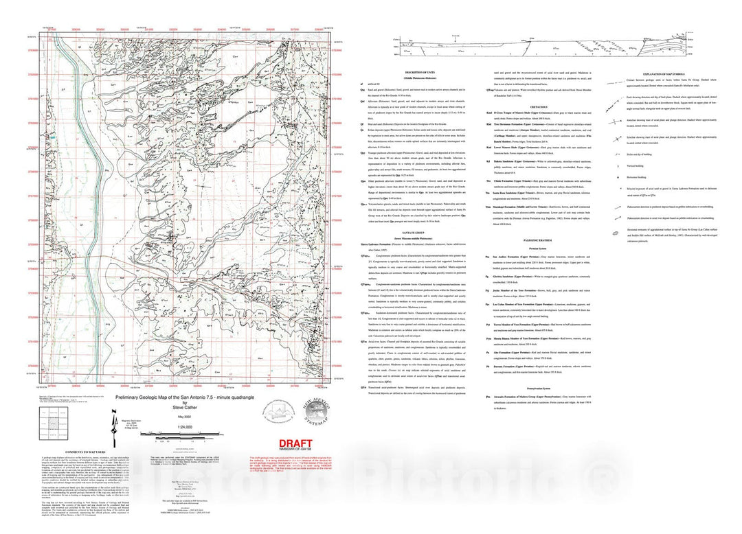 Map : Preliminary geologic map of the San Antonio 7.5 minute quadrangle, Socorro County, New Mexico, 2002 Cartography Wall Art :