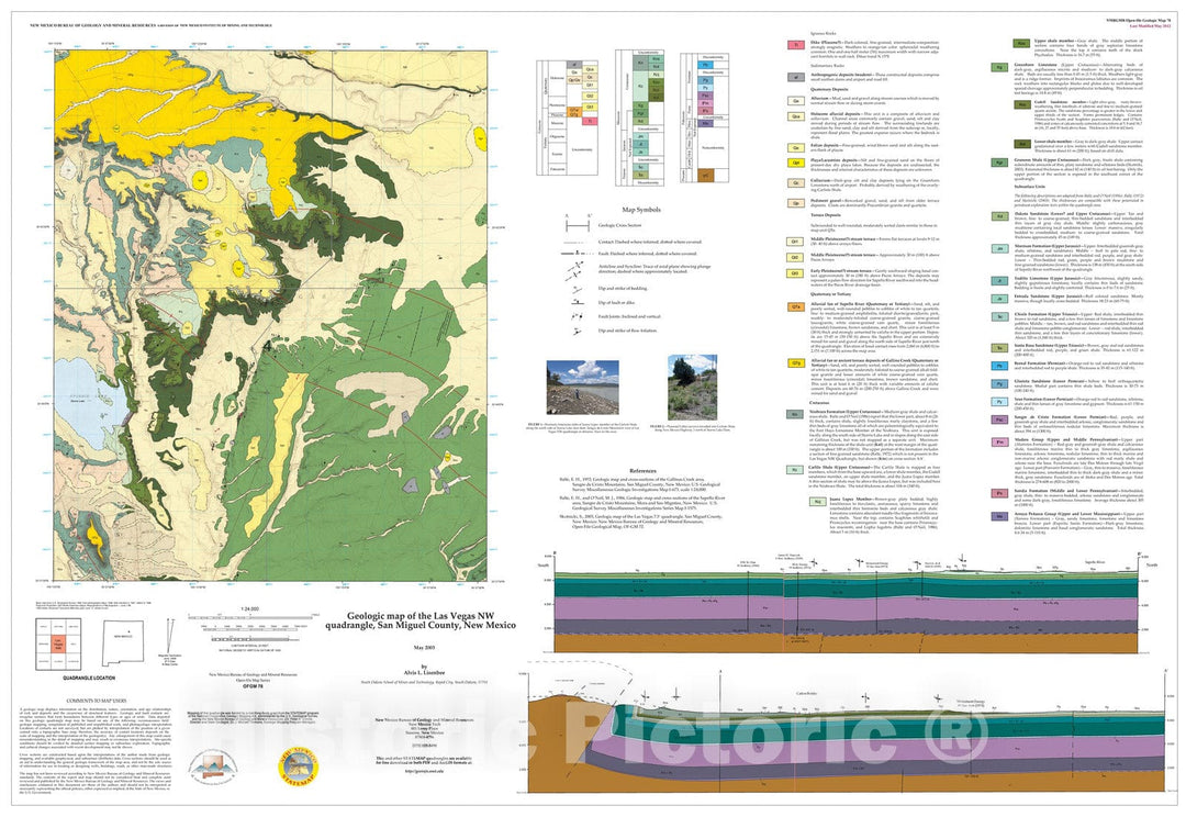 Map : Preliminary geologic map of the Las Vegas NW 7.5 minute quadrangle, San Miguel County, New Mexico, 2003 Cartography Wall Art :