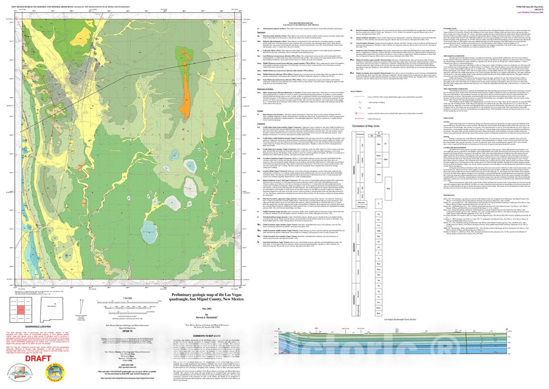 Map : Preliminary geologic map of the Las Vegas 7.5 minute quadrangle, San Miguel County, New Mexico, 2003 Cartography Wall Art :