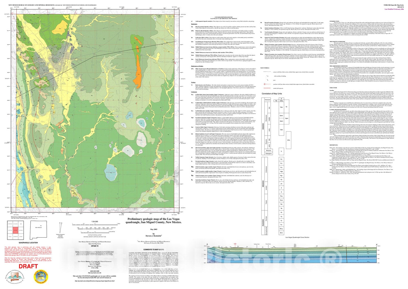 Map : Preliminary geologic map of the Las Vegas 7.5 minute quadrangle, San Miguel County, New Mexico, 2003 Cartography Wall Art :