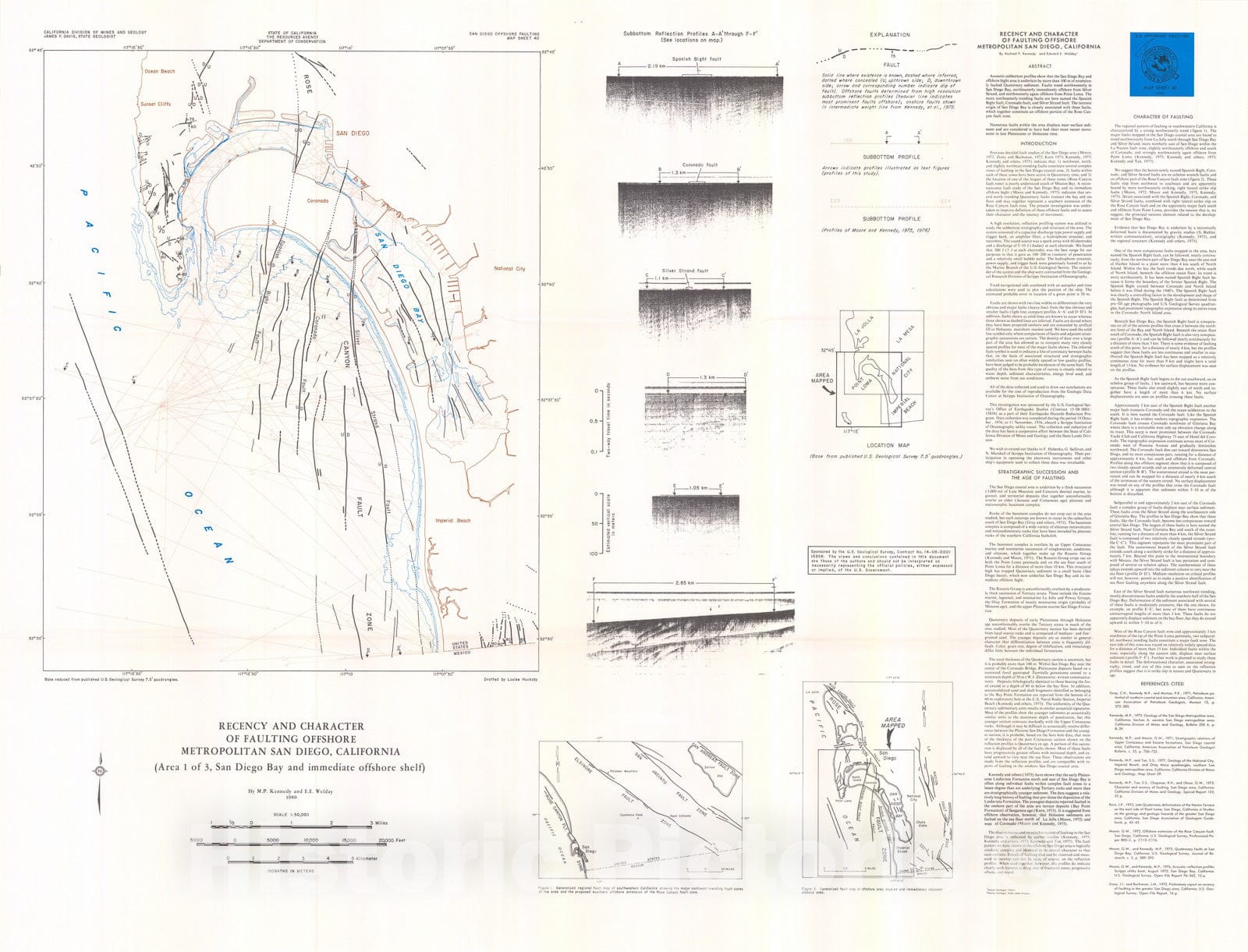 Map : Recency and character of faulting offshore Metropolitan San Diego, California, 1980 Cartography Wall Art :