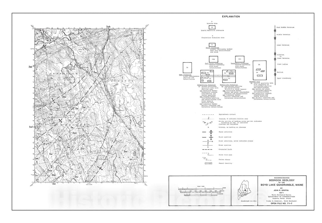 Map : Reconnaissance Bedrock Geology of the Boyd Lake Quadrangle, Maine, 1971 Cartography Wall Art :