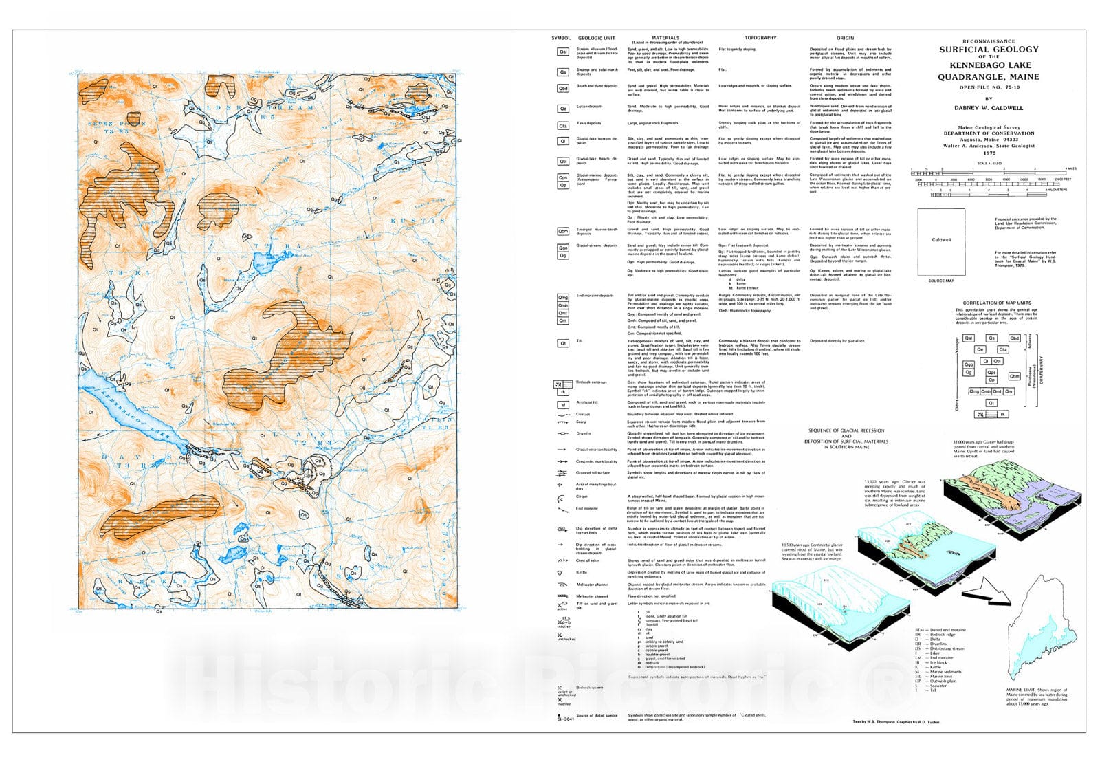 Map : Reconnaissance Surficial Geology of the Kennebago Lake 15' Quadrangle, Maine, 1975 Cartography Wall Art :