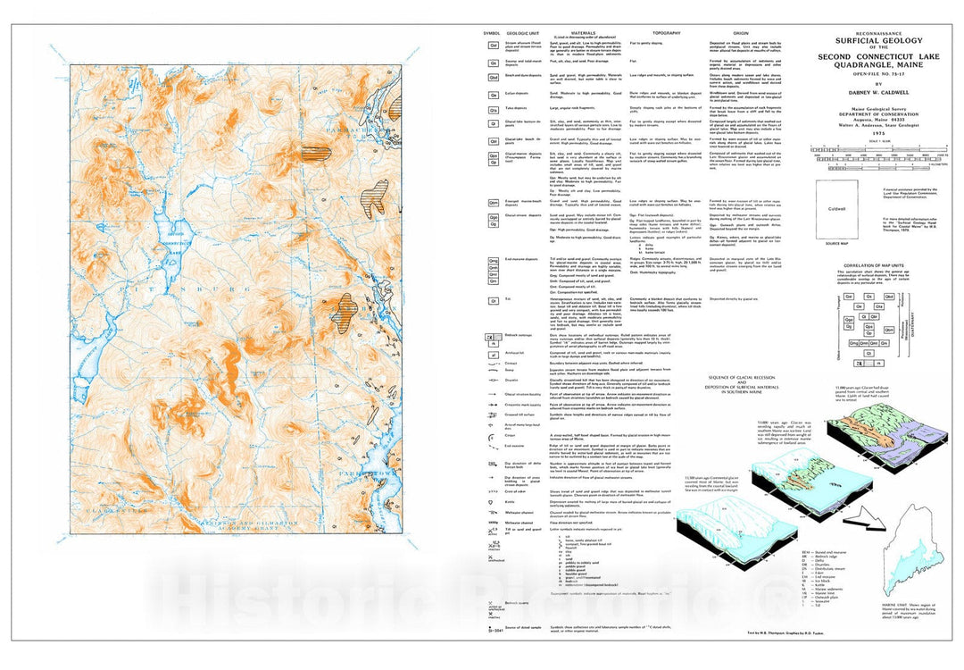 Map : Reconnaissance Surficial Geology of the Second Connecticut Lake 15' Quadrangle, Maine, 1975 Cartography Wall Art :