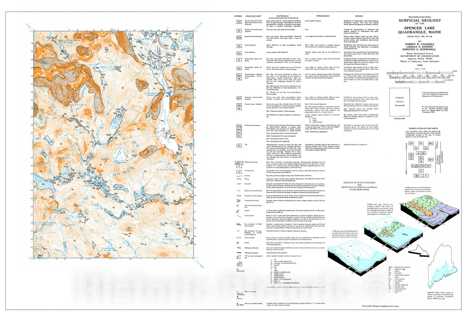 Map : Reconnaissance Surficial Geology of the Spencer Lake 15' Quadrangle, Maine, 1976 Cartography Wall Art :