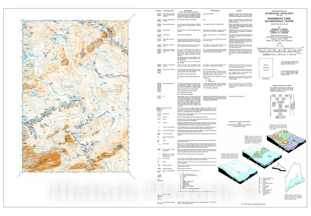 Map : Reconnaissance Surficial Geology of the Penobscot Lake 15' Quadrangle, Maine, 1976 Cartography Wall Art :