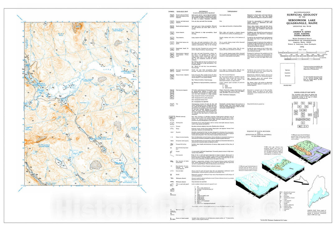 Map : Reconnaissance Surficial Geology of the Seboomook Lake 15' Quadrangle, Maine, 1976 Cartography Wall Art :