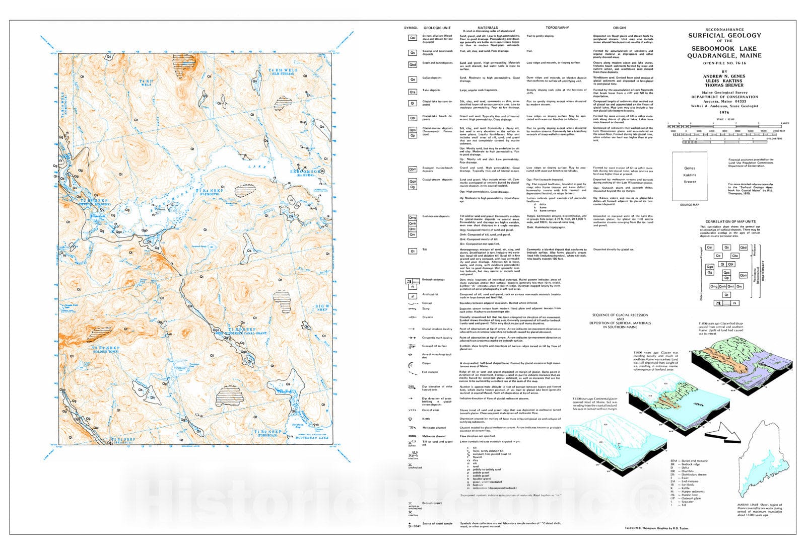 Map : Reconnaissance Surficial Geology of the Seboomook Lake 15' Quadrangle, Maine, 1976 Cartography Wall Art :