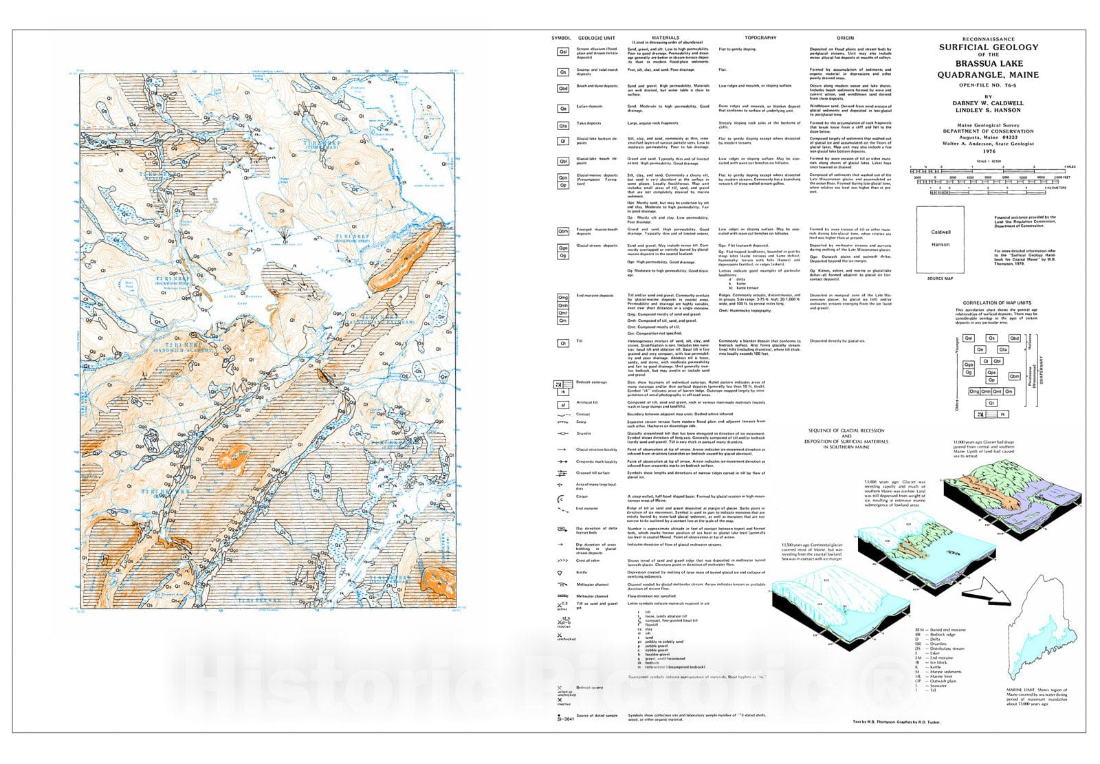 Map : Reconnaissance Surficial Geology of the Brassua Lake 15' Quadrangle, Maine, 1976 Cartography Wall Art :