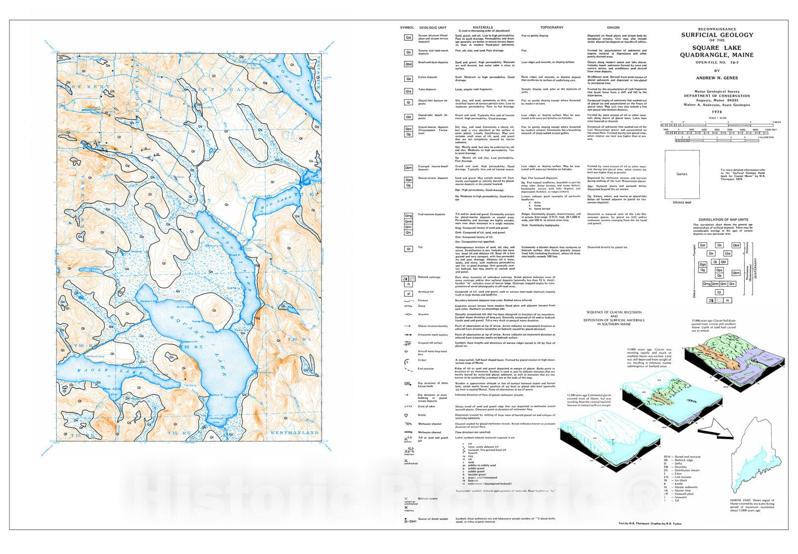 Map : Reconnaissance Surficial Geology of the Square Lake 15' Quadrangle, Maine, 1978 Cartography Wall Art :