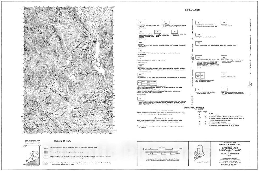 Map : Geologic report to accompany the preliminary bedrock geologic map of the Spencer Lake 15' quadrangle, Maine, 1979 Cartography Wall Art :