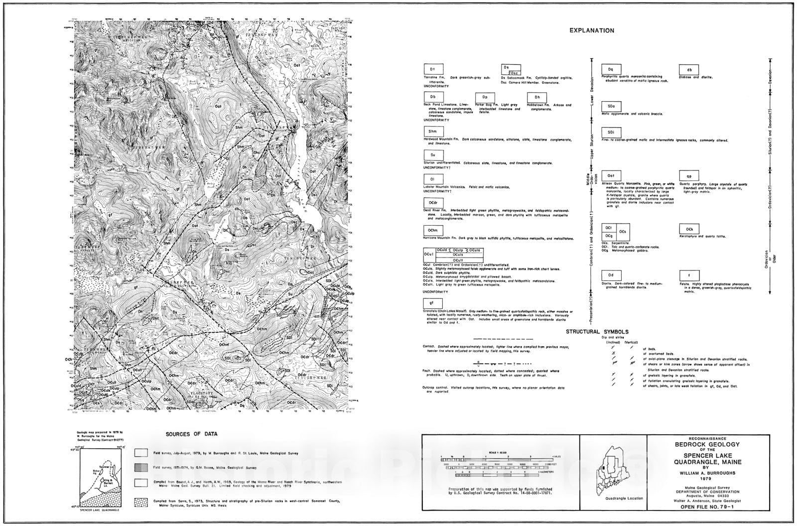 Map : Geologic report to accompany the preliminary bedrock geologic map of the Spencer Lake 15' quadrangle, Maine, 1979 Cartography Wall Art :