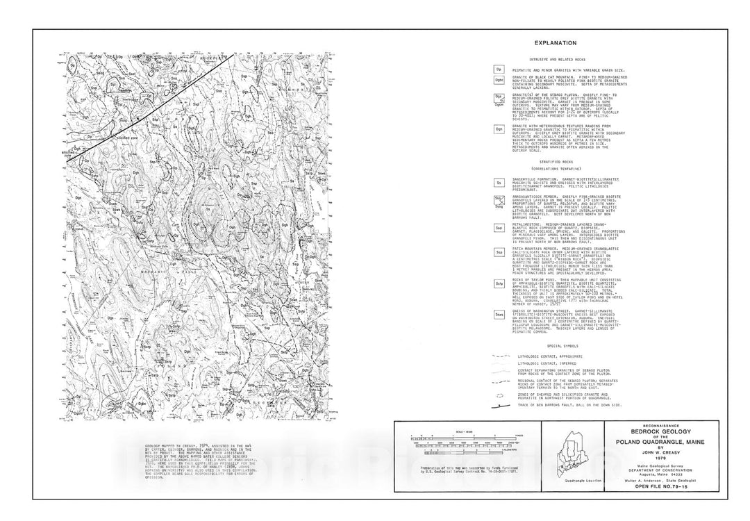 Map : Geologic report to accompany the preliminary bedrock geologic map and structure sections of the Poland 15' quadrangle, Maine, 1979 Cartography Wall Art :