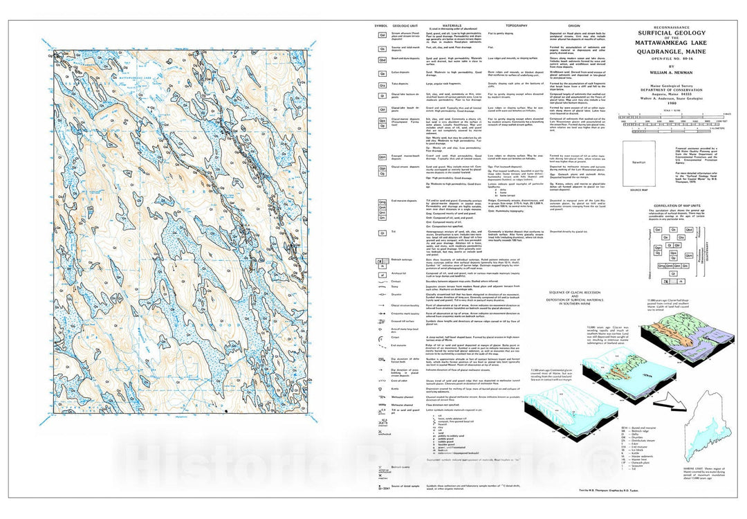 Map : Reconnaissance Surficial Geology of the Mattawamkeag Lake 15' Quadrangle, Maine, 1980 Cartography Wall Art :