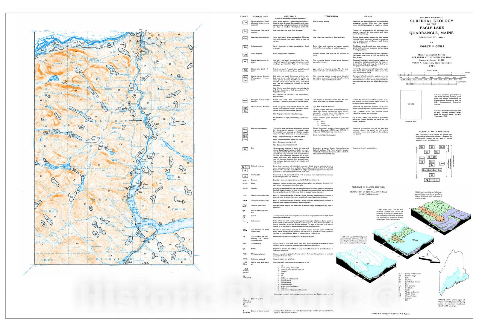 Map : Reconnaissance Surficial Geology of the Eagle Lake 15' Quadrangle, Maine, 1981 Cartography Wall Art :