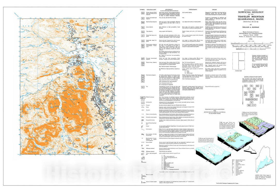 Map : Reconnaissance Surficial Geology of the Traveler Mountain 15' Quadrangle, Maine, 1981 Cartography Wall Art :