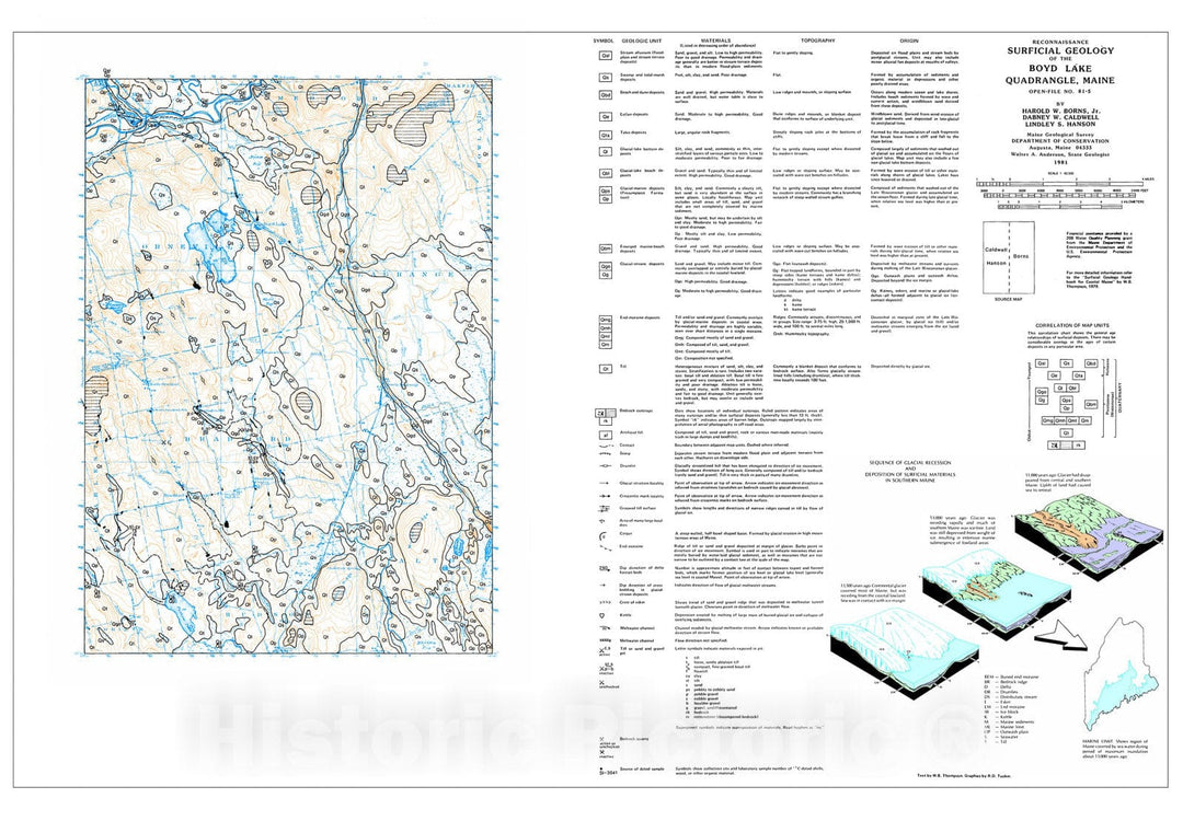 Map : Reconnaissance Surficial Geology of the Boyd Lake 15' Quadrangle, Maine, 1981 Cartography Wall Art :