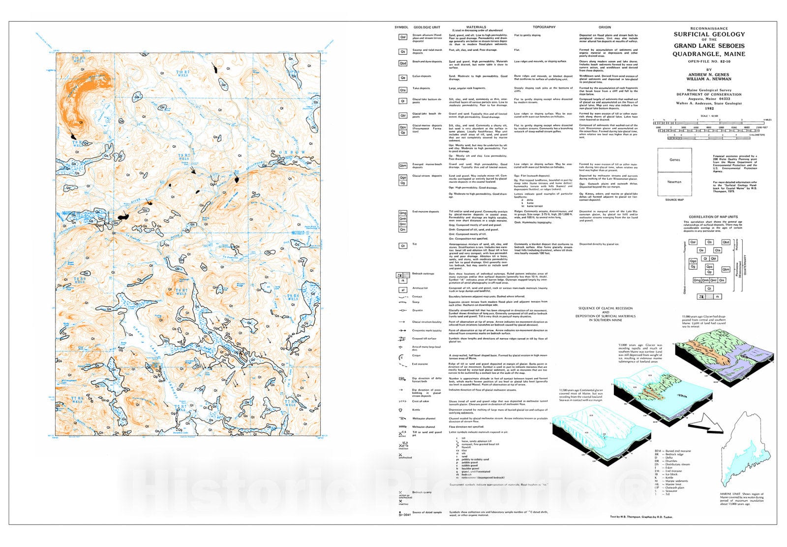 Map : Reconnaissance Surficial Geology of the Grand Lake Seboeis 15' Quadrangle, Maine, 1982 Cartography Wall Art :