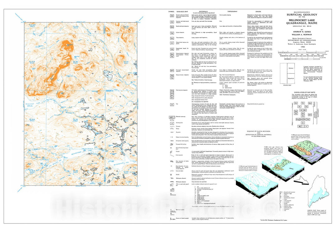 Map : Reconnaissance Surficial Geology of the Millinocket Lake 15' Quadrangle, Maine, 1982 Cartography Wall Art :