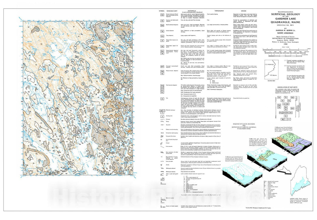 Map : Reconnaissance Surficial Geology of the Gardner Lake 15' Quadrangle, Maine, 1982 Cartography Wall Art :