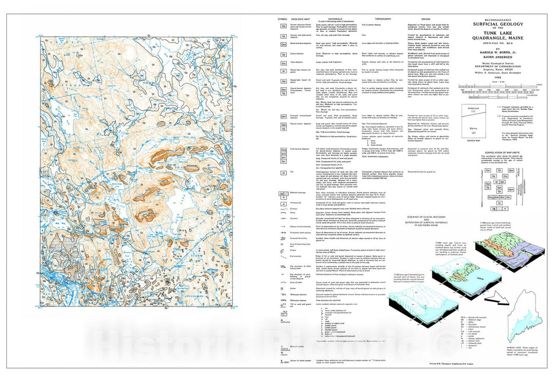 Map : Reconnaissance Surficial Geology of the Tunk Lake 15' Quadrangle, Maine, 1982 Cartography Wall Art :