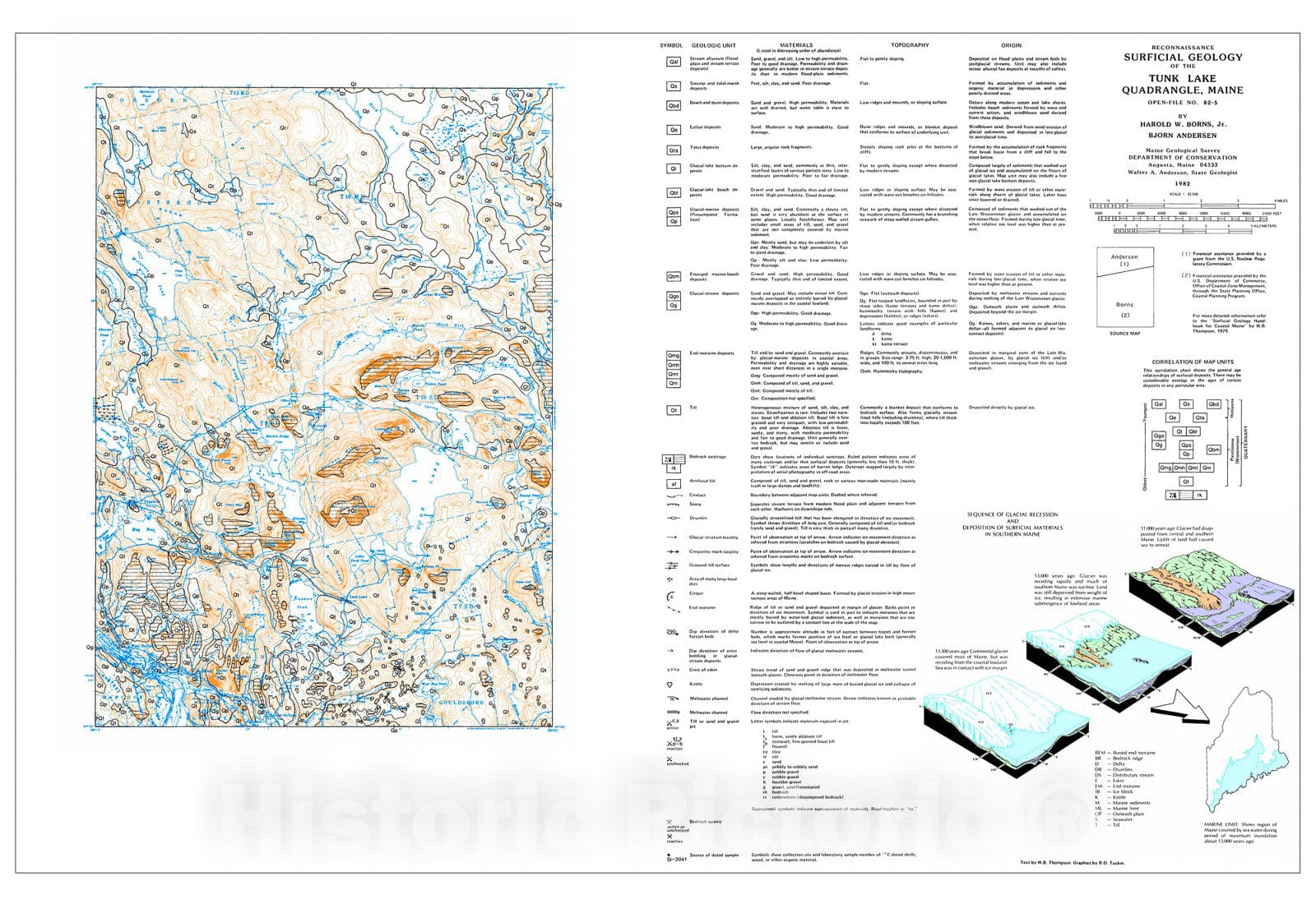 Map : Reconnaissance Surficial Geology of the Tunk Lake 15' Quadrangle, Maine, 1982 Cartography Wall Art :