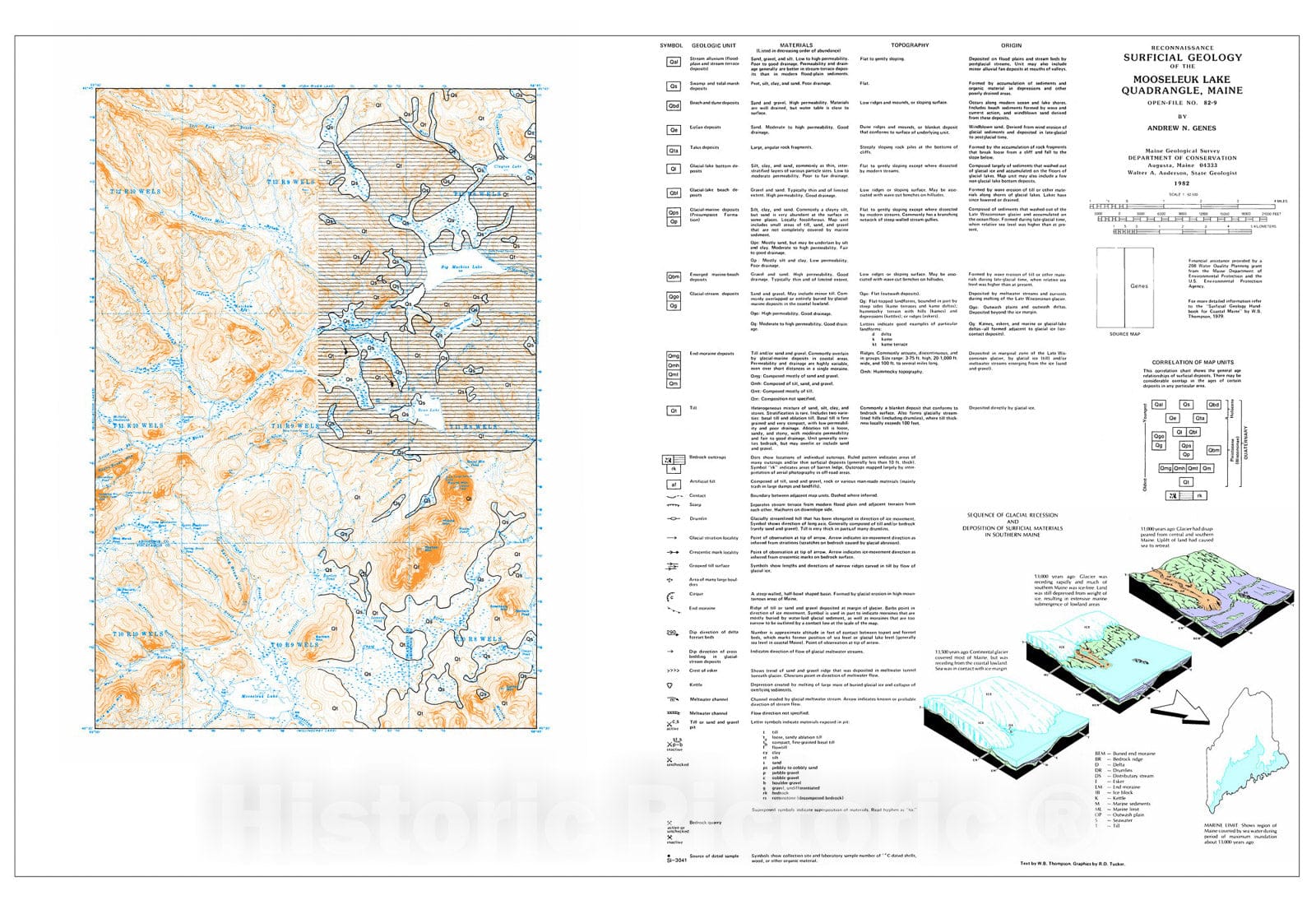 Map : Reconnaissance Surficial Geology of the Mooseleuk Lake 15' Quadrangle, Maine, 1982 Cartography Wall Art :