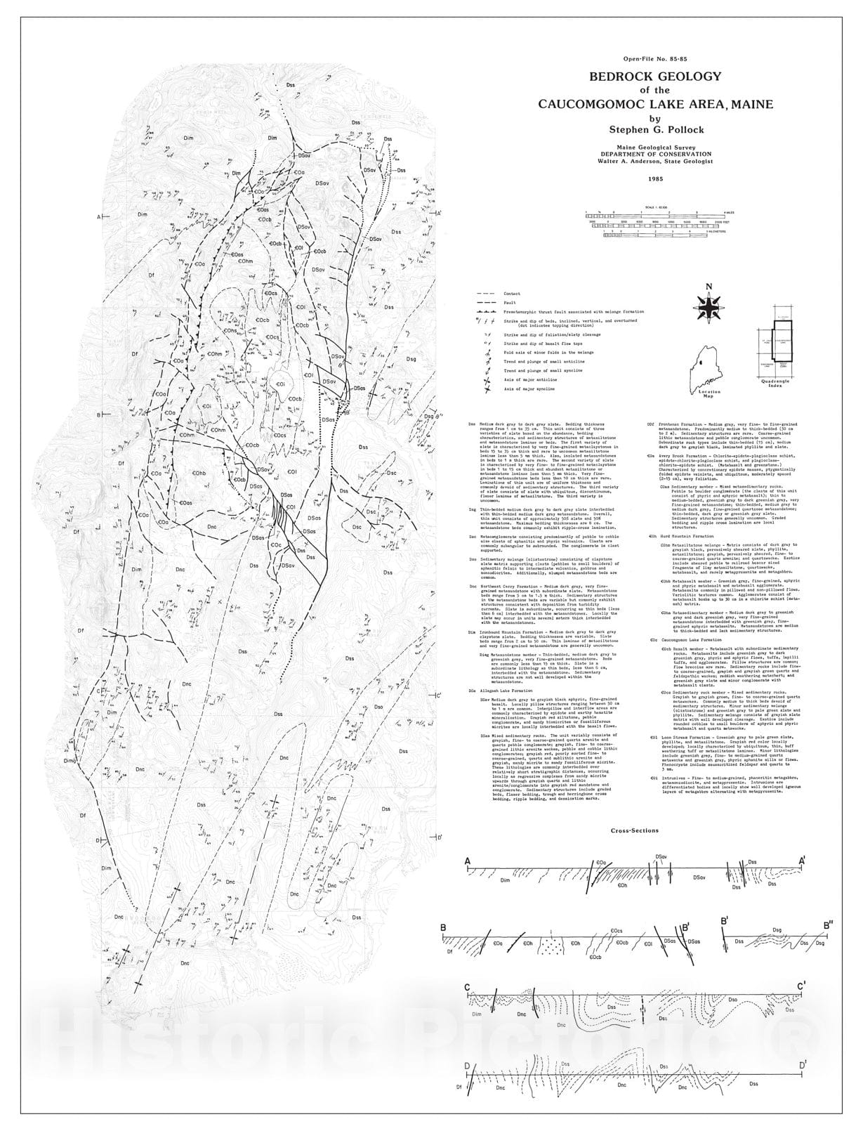 Map : Bedrock Geology of the Caucomgomoc Lake Area, Maine, 1985 Cartography Wall Art :