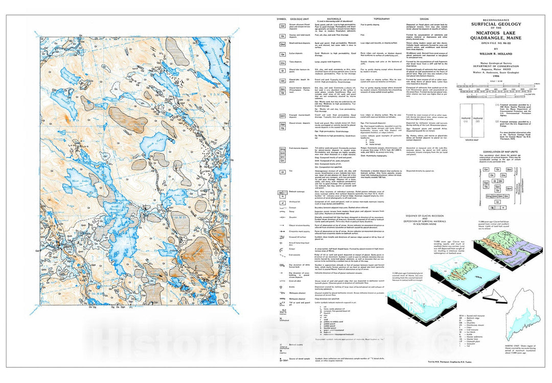 Map : Reconnaissance Surficial Geology of the Nicatous Lake 15' Quadrangle, Maine, 1986 Cartography Wall Art :