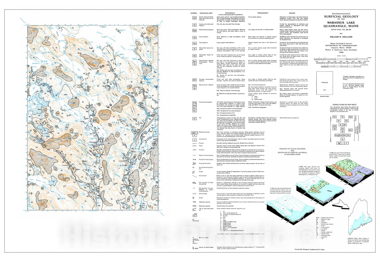 Map : Reconnaissance Surficial Geology of the Wabassus Lake 15' Quadrangle, Maine, 1986 Cartography Wall Art :