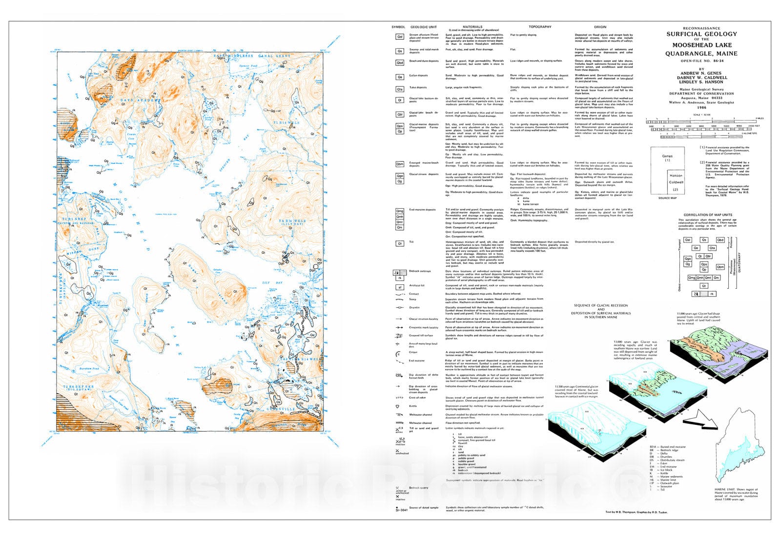 Map : Reconnaissance Surficial Geology of the Moosehead Lake 15' Quadrangle, Maine, 1986 Cartography Wall Art :