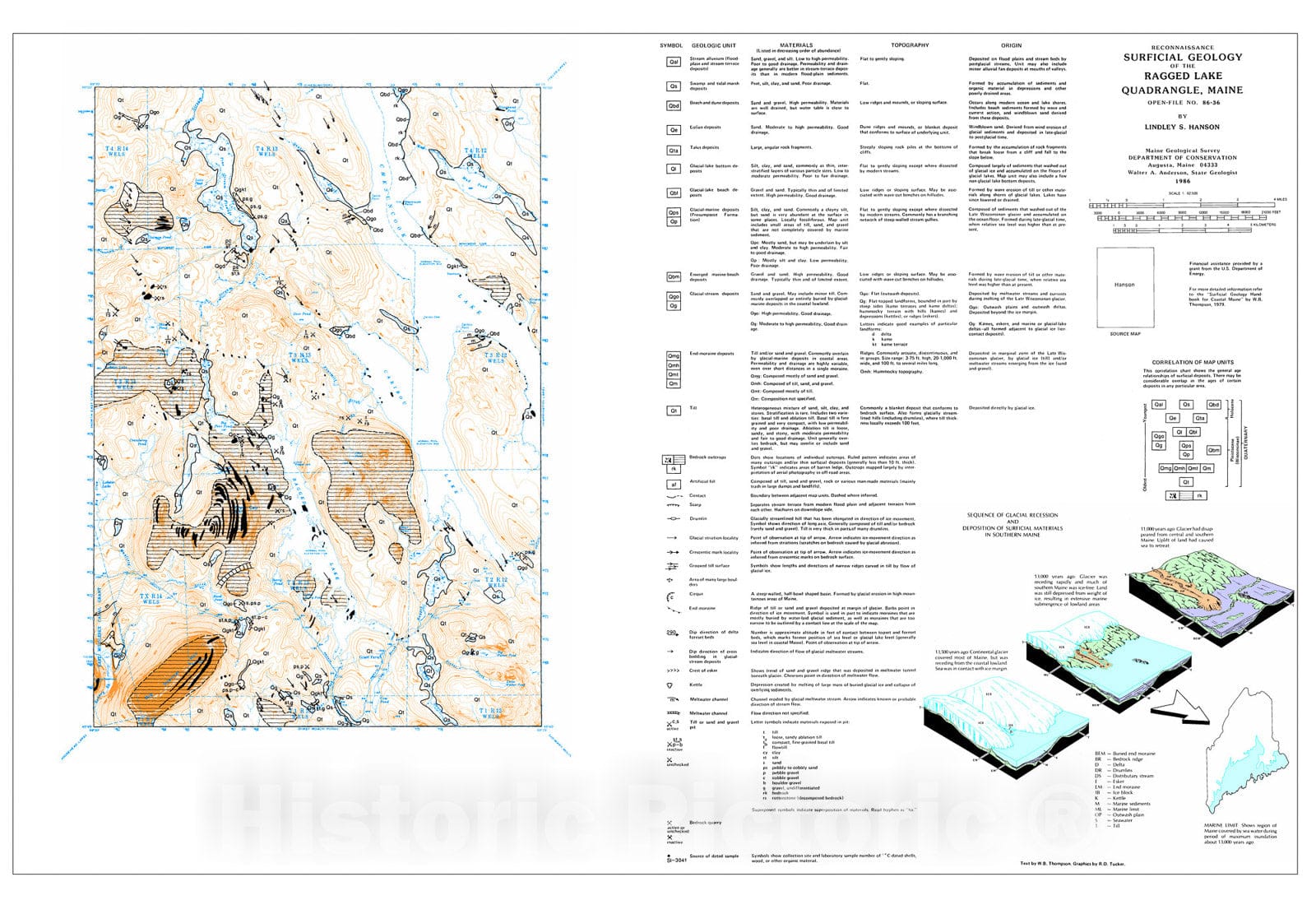 Map : Reconnaissance Surficial Geology of the Ragged Lake 15' Quadrangle, Maine, 1986 Cartography Wall Art :