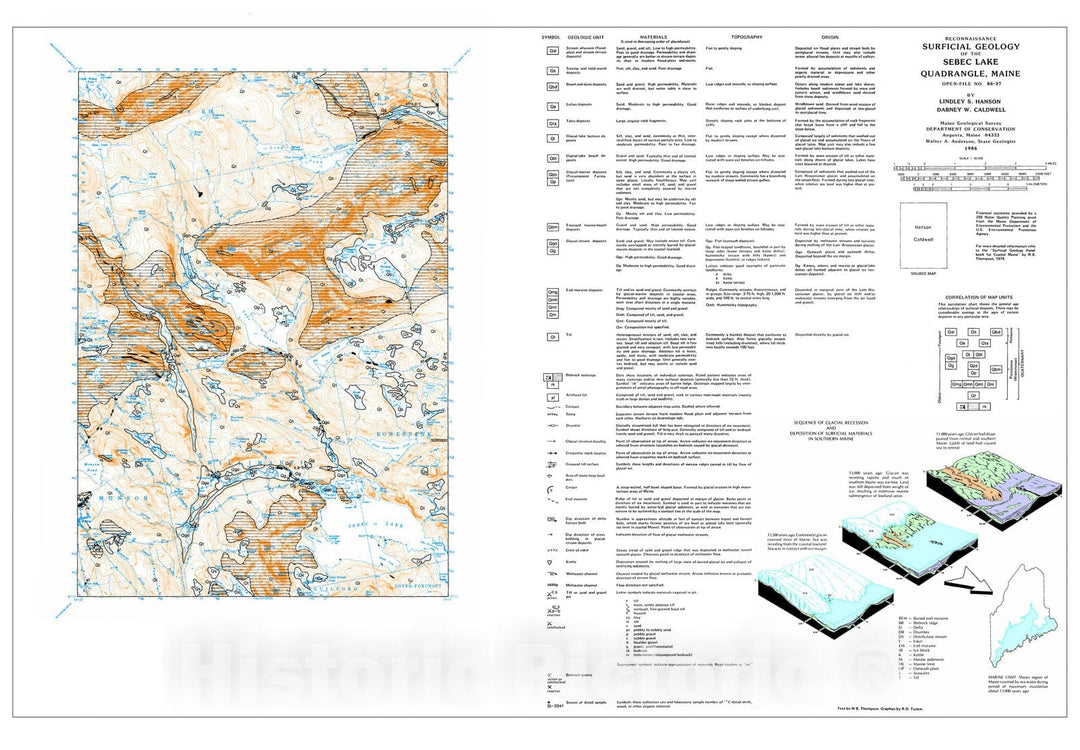 Map : Reconnaissance Surficial Geology of the Sebec Lake 15' Quadrangle, Maine, 1986 Cartography Wall Art :