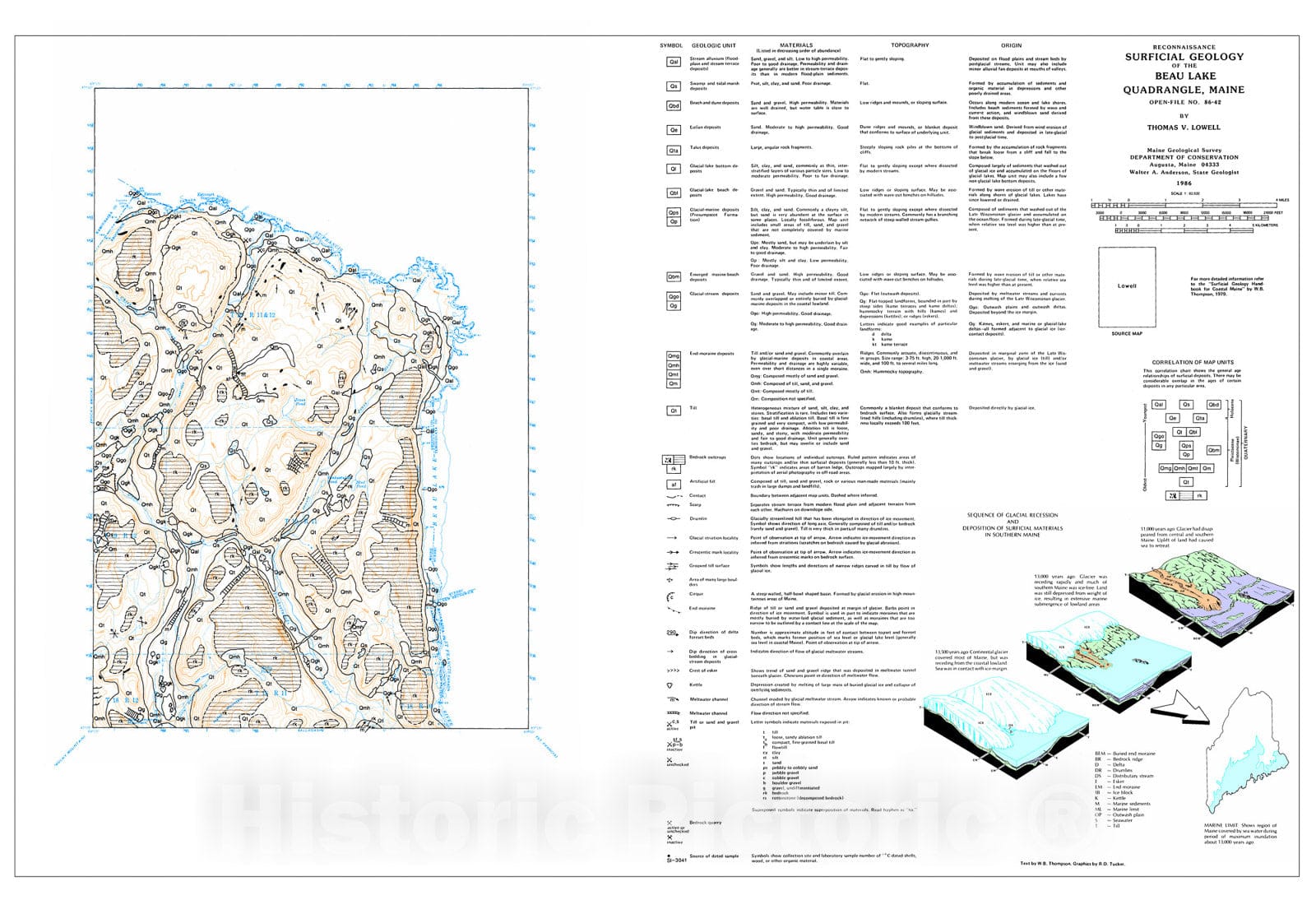 Map : Reconnaissance Surficial Geology of the Beau Lake 15' Quadrangle, Maine, 1986 Cartography Wall Art :