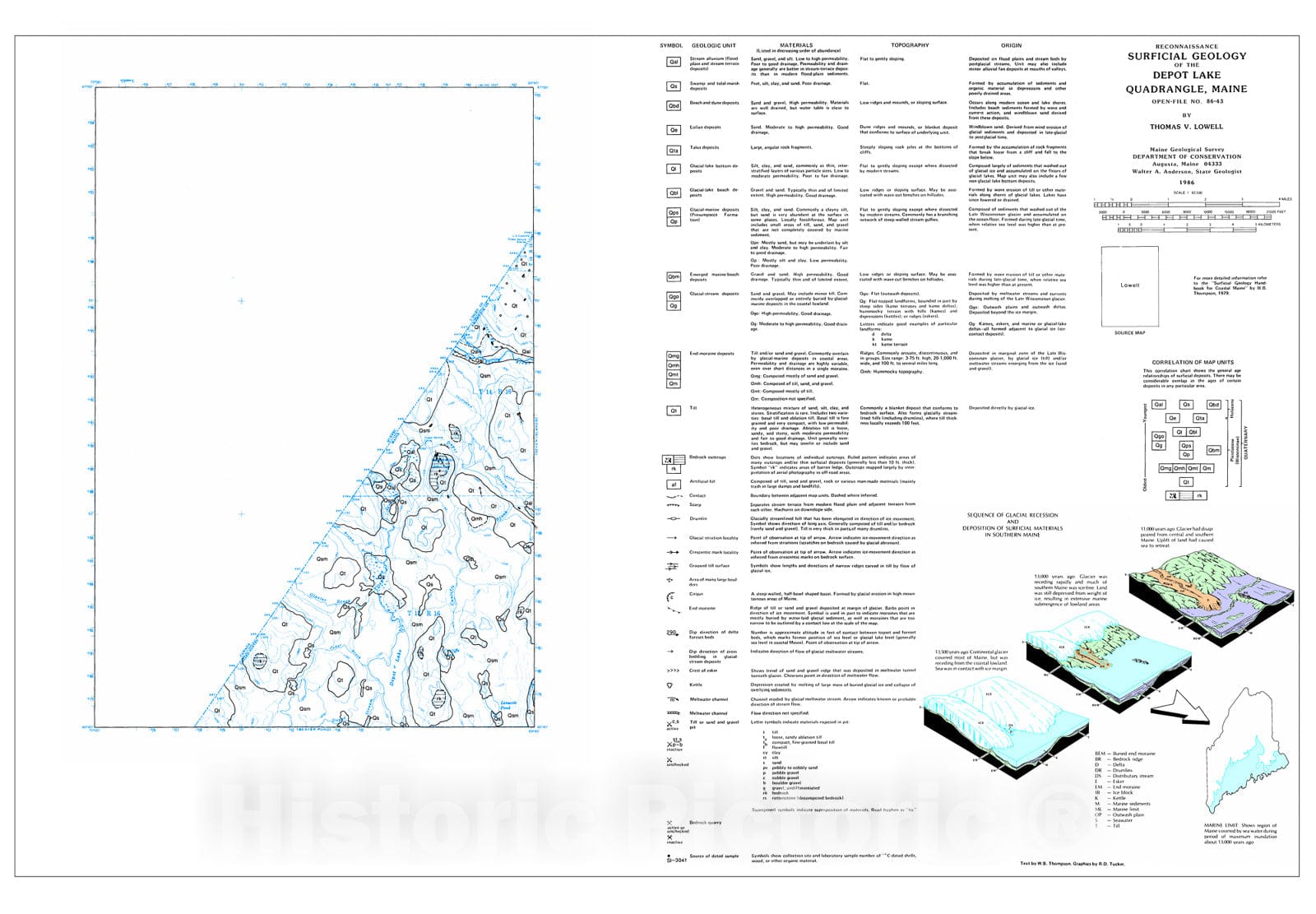 Map : Reconnaissance Surficial Geology of the Depot Lake 15' Quadrangle, Maine, 1986 Cartography Wall Art :