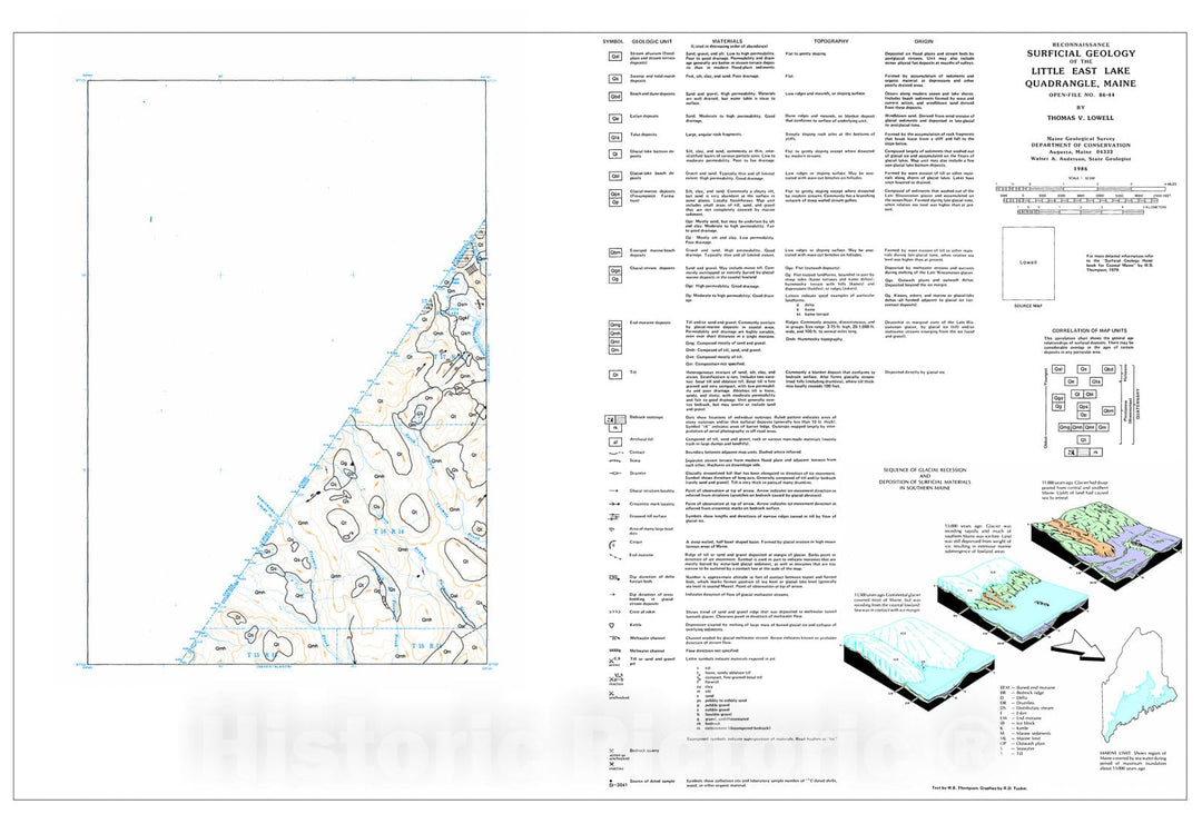 Map : Reconnaissance Surficial Geology of the Little East Lake 15' Quadrangle, Maine, 1986 Cartography Wall Art :