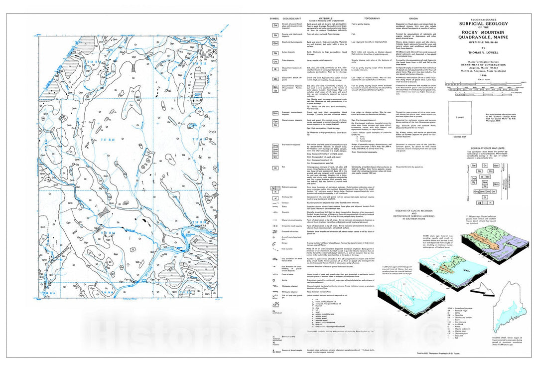 Map : Reconnaissance Surficial Geology of the Rocky Mountain 15' Quadrangle, Maine, 1986 Cartography Wall Art :