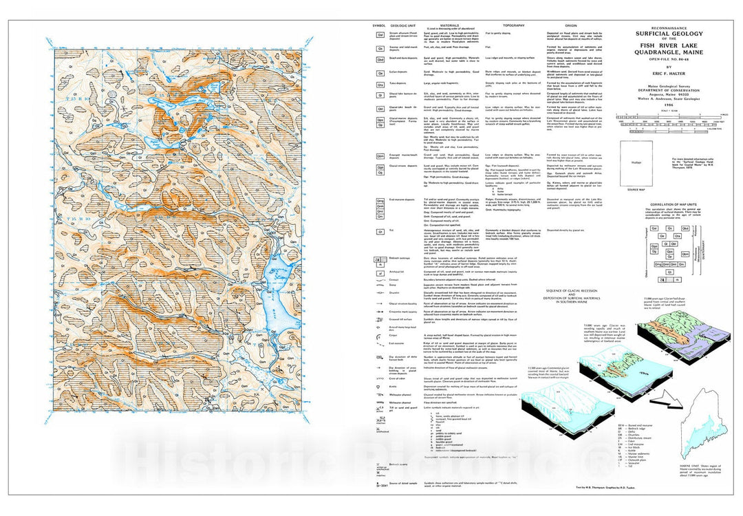 Map : Reconnaissance Surficial Geology of the Fish River Lake 15' Quadrangle, Maine, 1986 Cartography Wall Art :