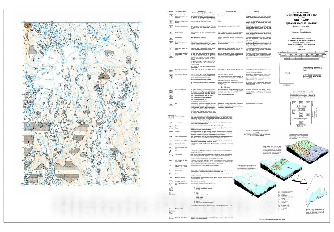 Map : Reconnaissance Surficial Geology of the Big Lake 15' Quadrangle, Maine, 1986 Cartography Wall Art :