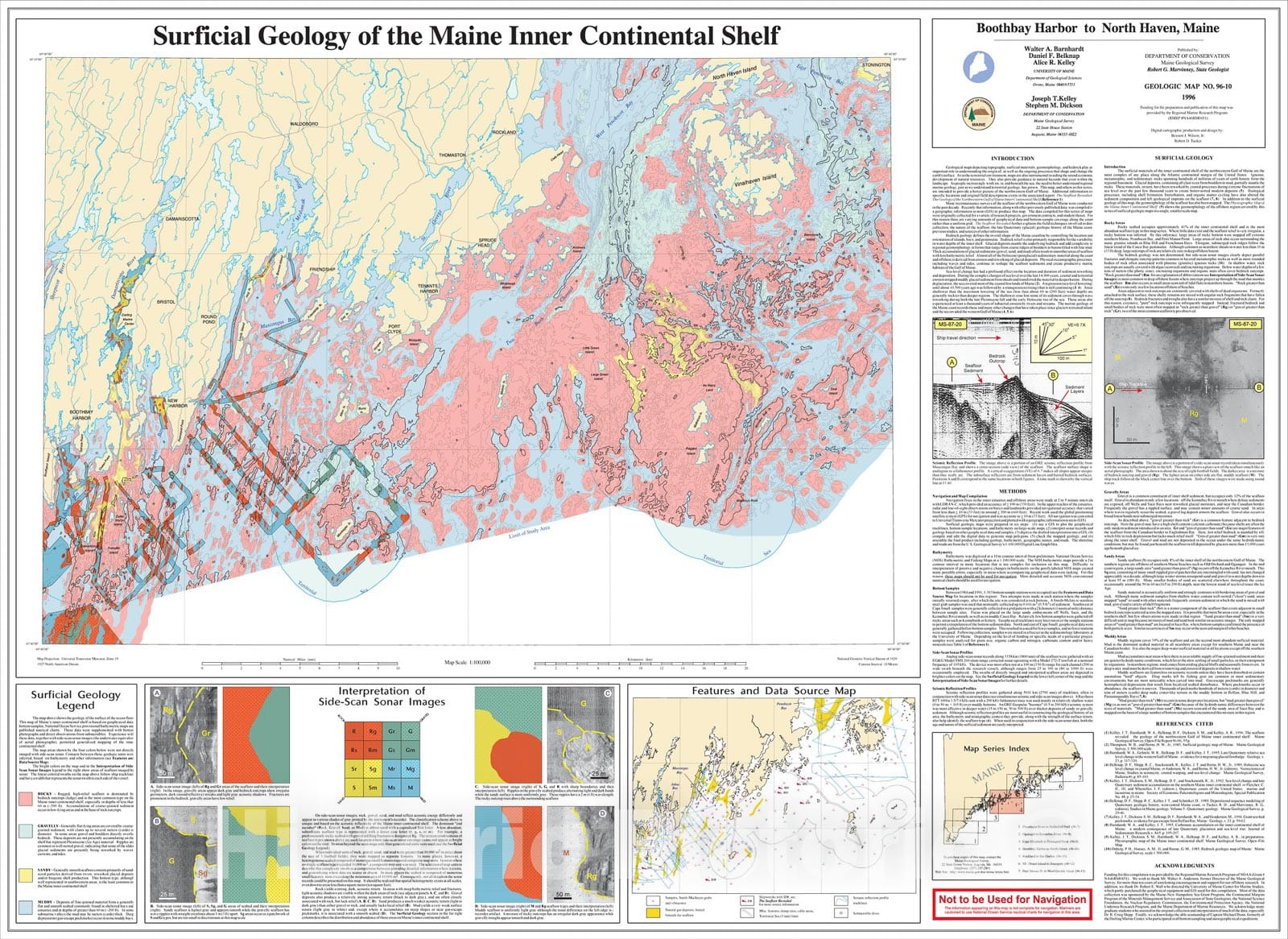 Map : Surficial Geology of the Maine Inner Continental Shelf - Boothbay Harbor to North Haven, Maine, 1996 Cartography Wall Art :