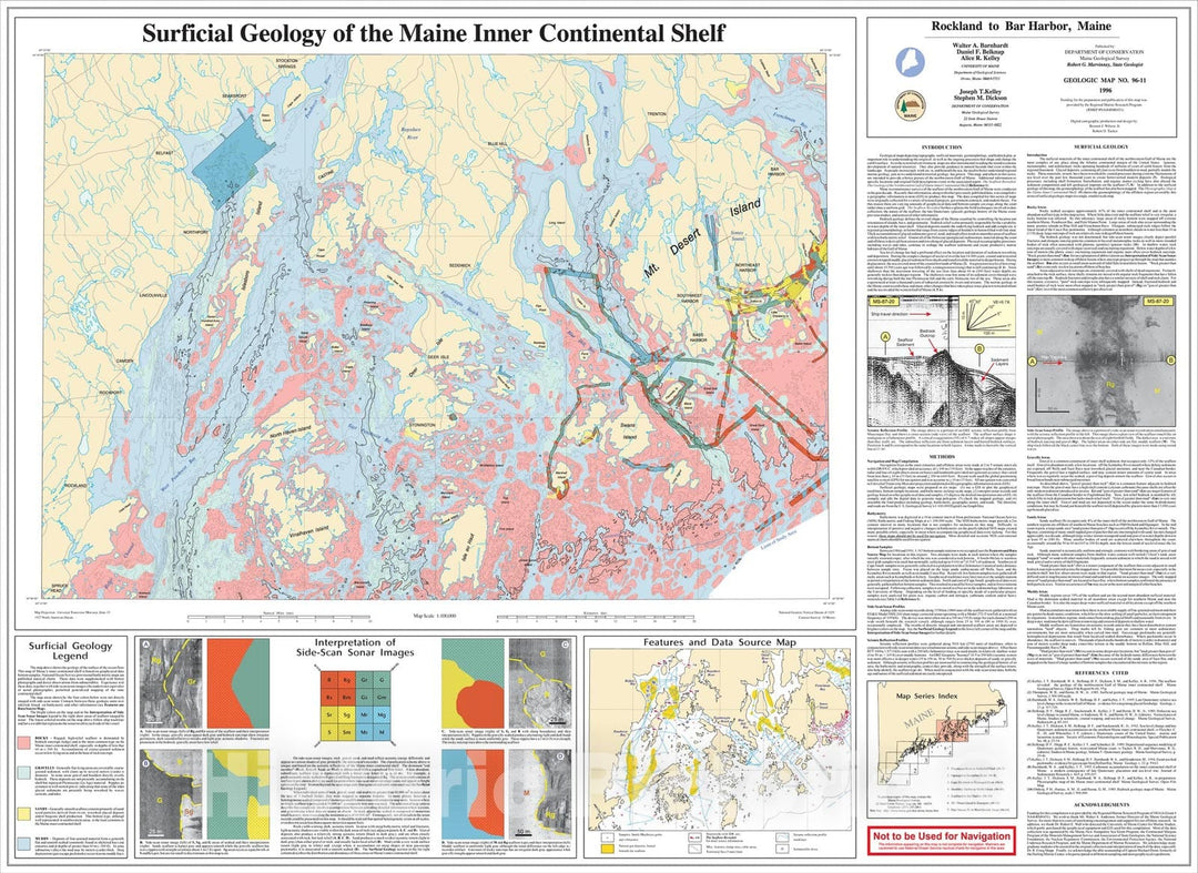 Map : Surficial Geology of the Maine Inner Continental Shelf - Rockland to Bar Harbor, Maine, 1996 Cartography Wall Art :