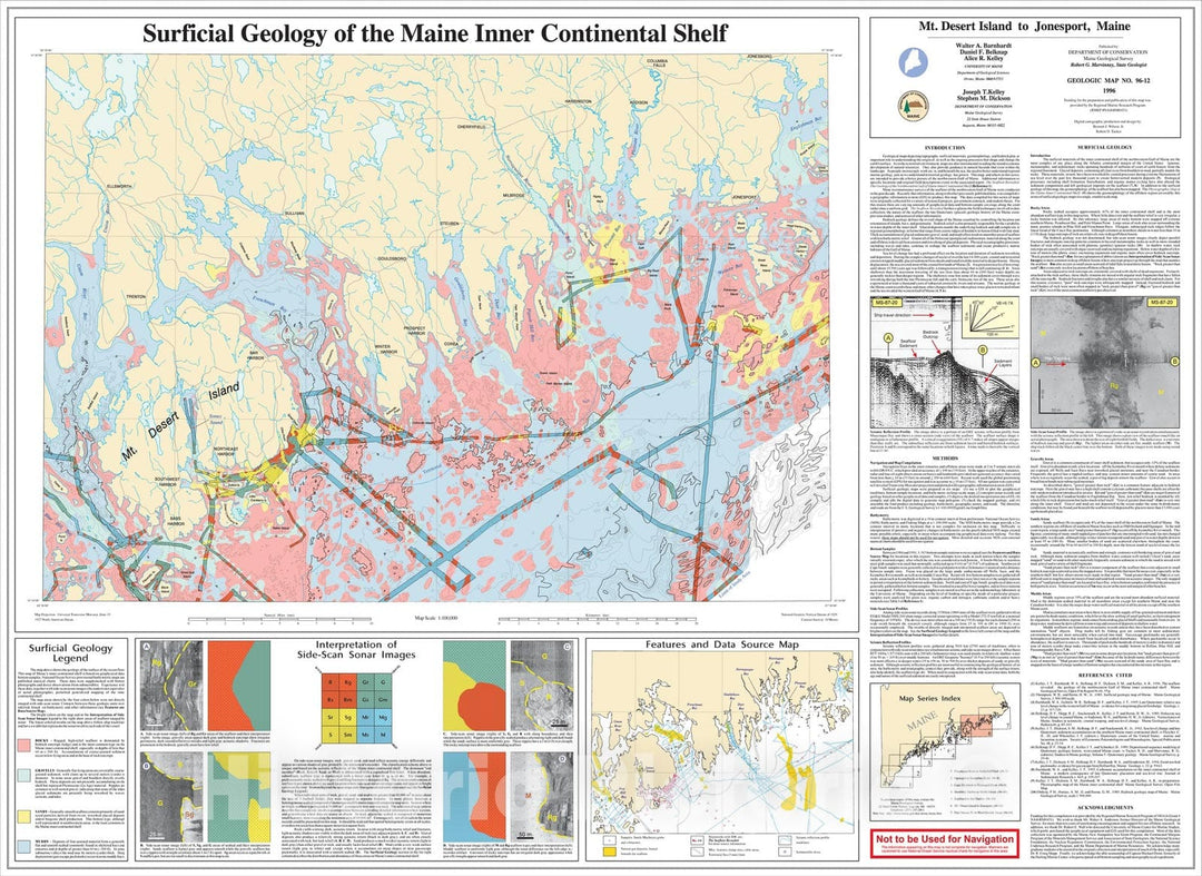 Map : Surficial Geology of the Maine Inner Continental Shelf - Mt. Desert Island to Jonesport, Maine, 1996 Cartography Wall Art :