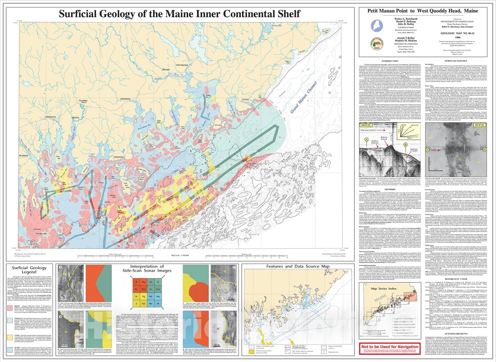 Map : Surficial Geology of the Maine Inner Continental Shelf - Petit Manan Point to West Quoddy Head, Maine, 1996 Cartography Wall Art :