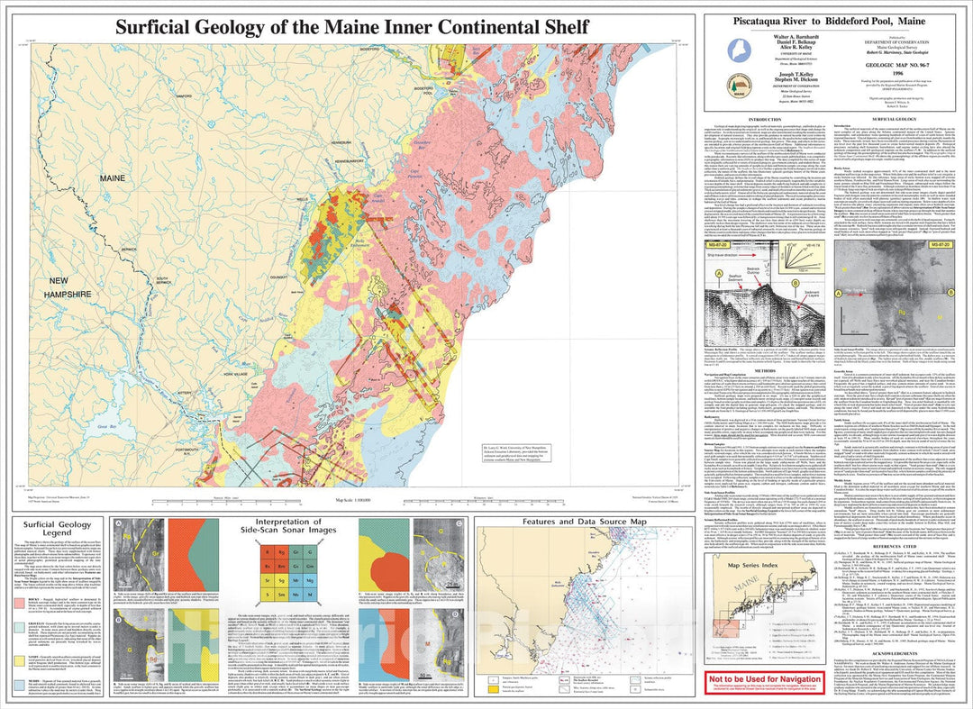 Map : Surficial Geology of the Maine Inner Continental Shelf - Piscataqua River to Biddeford Pool, Maine, 1996 Cartography Wall Art :